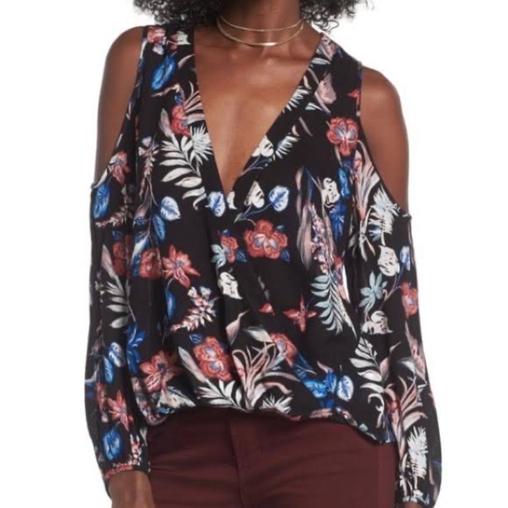 Lush Tropical Cold Shoulder Top